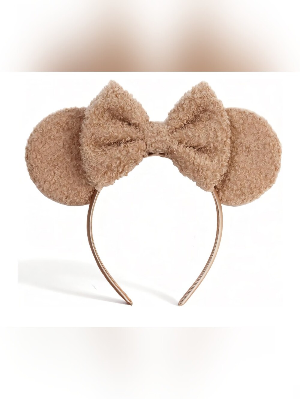 Beautiful Plush Bow Ear Headband - Tan